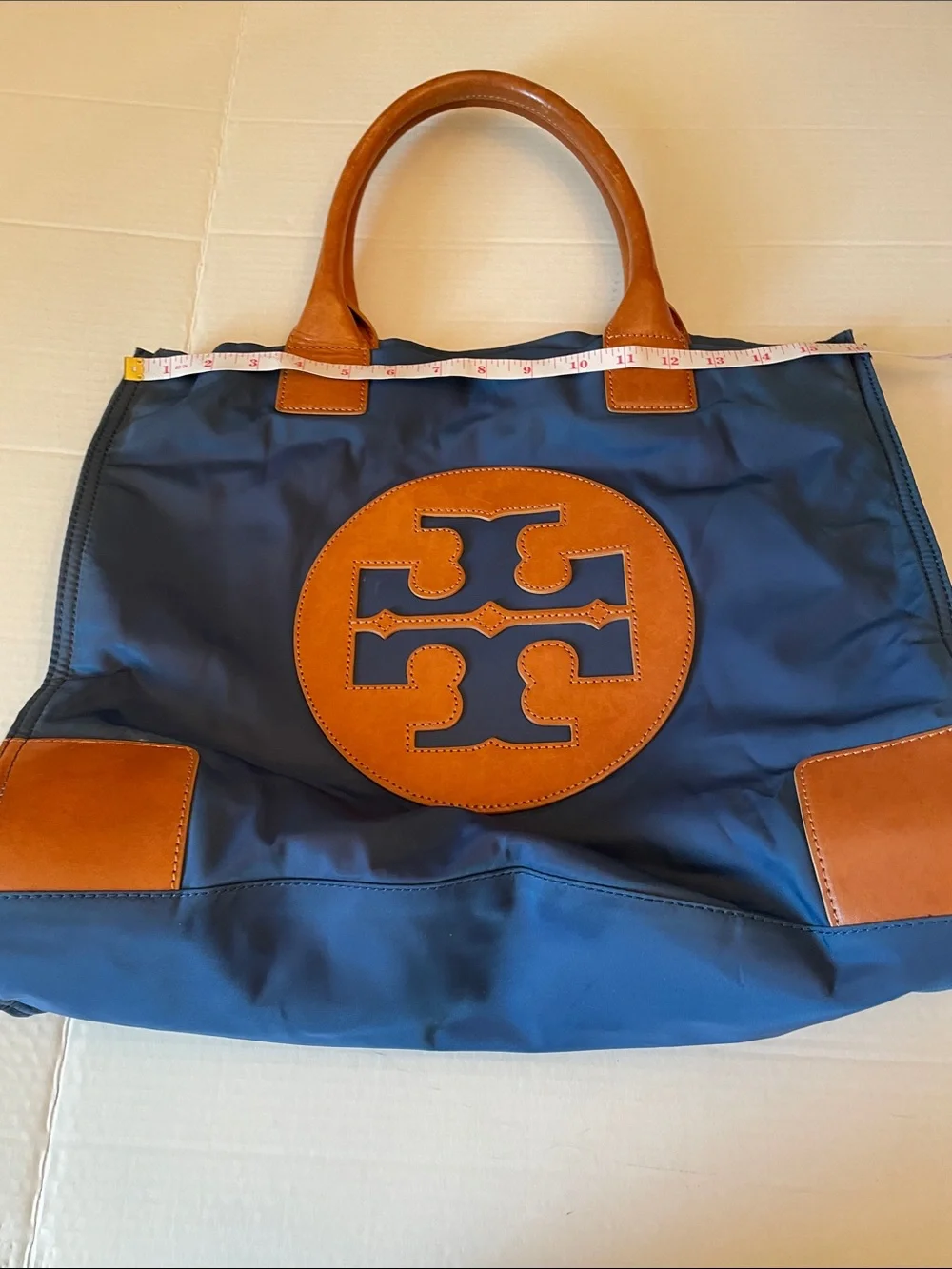 Tory Burch Navy and Cognac Leather Logo Tote